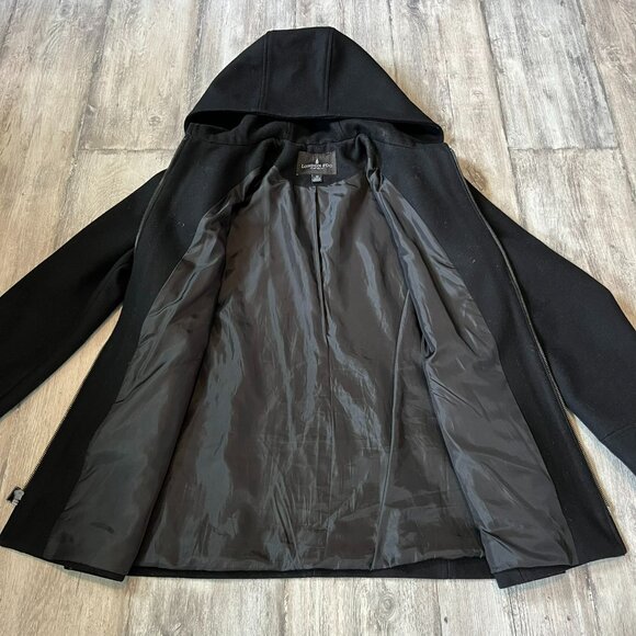 London Fog Black Wool-Blend Short Zip Jacket w/Hood, W's Medium - Picture 6 of 10